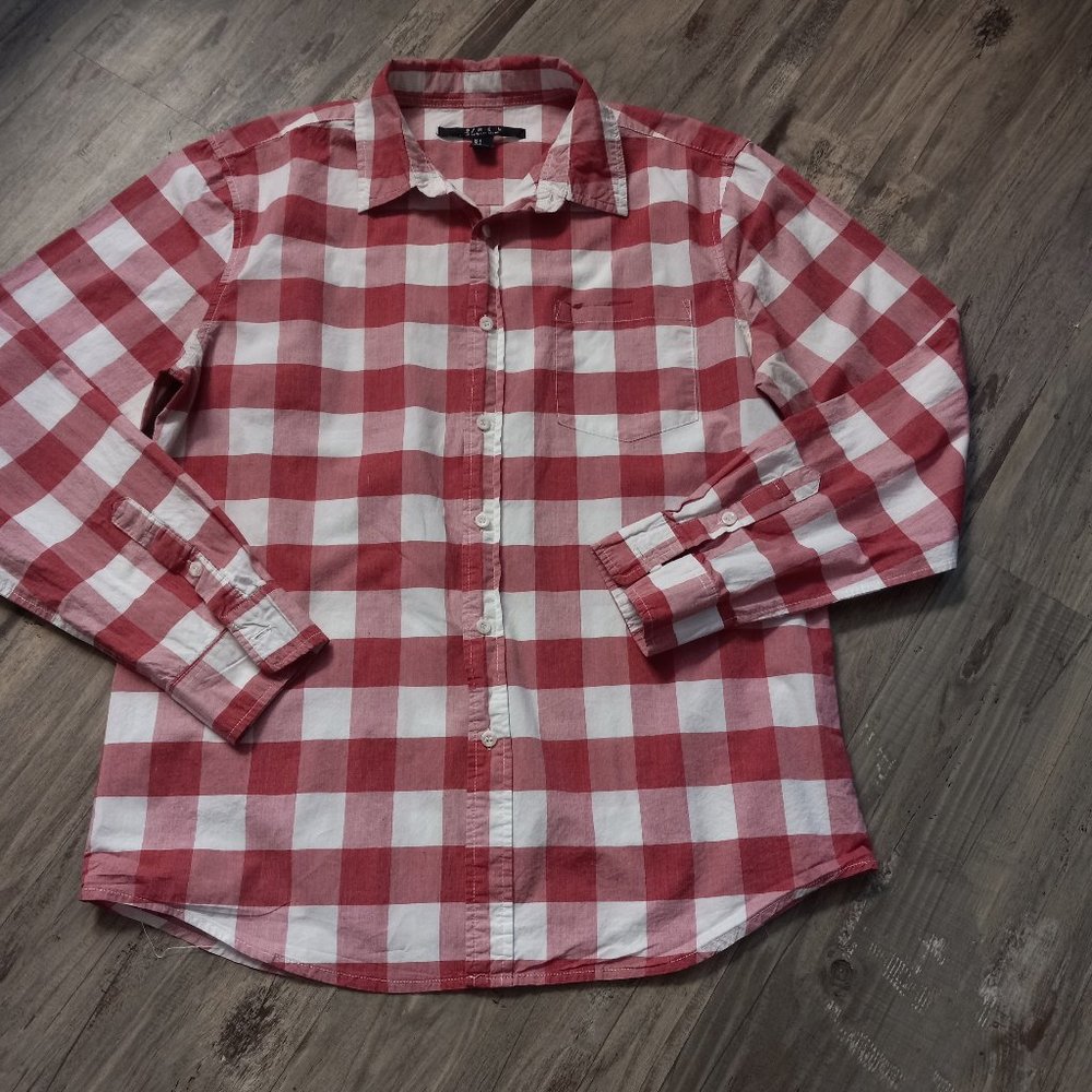 21 Men Shirt Plaid Long Sleeve Button Down